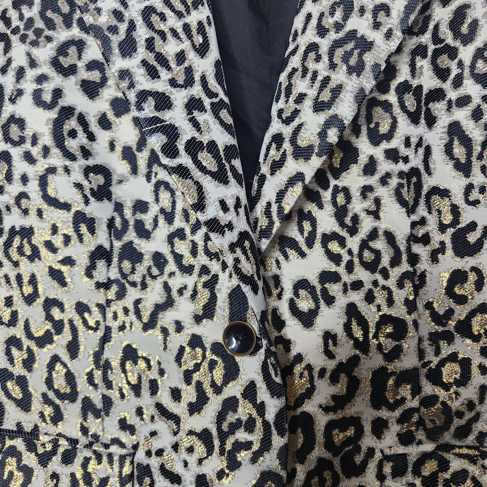 Chicos‎ Metallic Leopard Print Cream And Black Blazer Size 2 Large - Picture 2 of 5